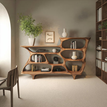 Contemporary Organic Bookshelf With Open Shelves For Living Room Or Office Lynnsnail