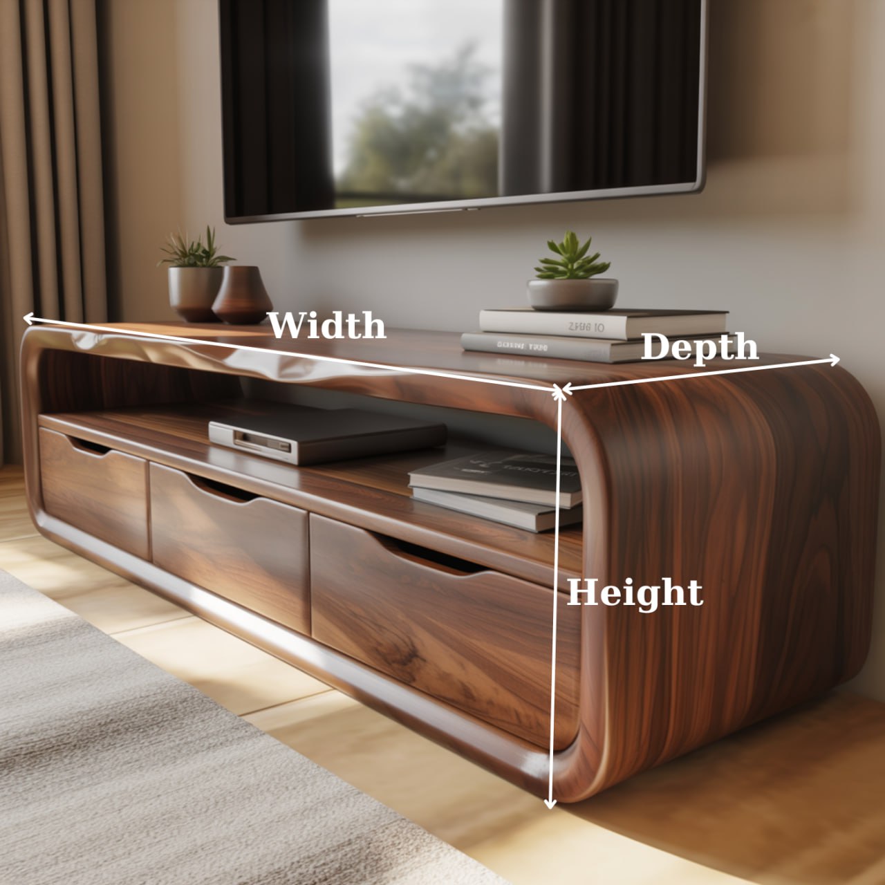 Handcrafted Solid Wood TV Stand with Smooth Curved Edges and Minimalist Storage Design Lynnsnail