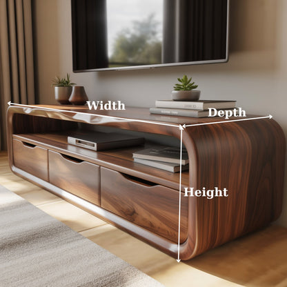 Handcrafted Solid Wood TV Stand with Smooth Curved Edges and Minimalist Storage Design Lynnsnail