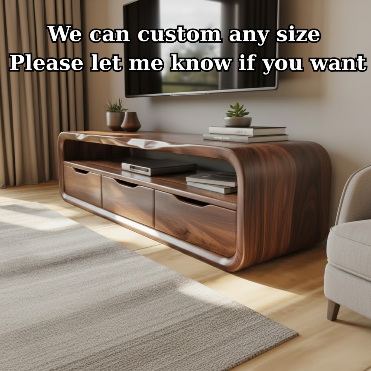 Handcrafted Solid Wood TV Stand with Smooth Curved Edges and Minimalist Storage Design Lynnsnail