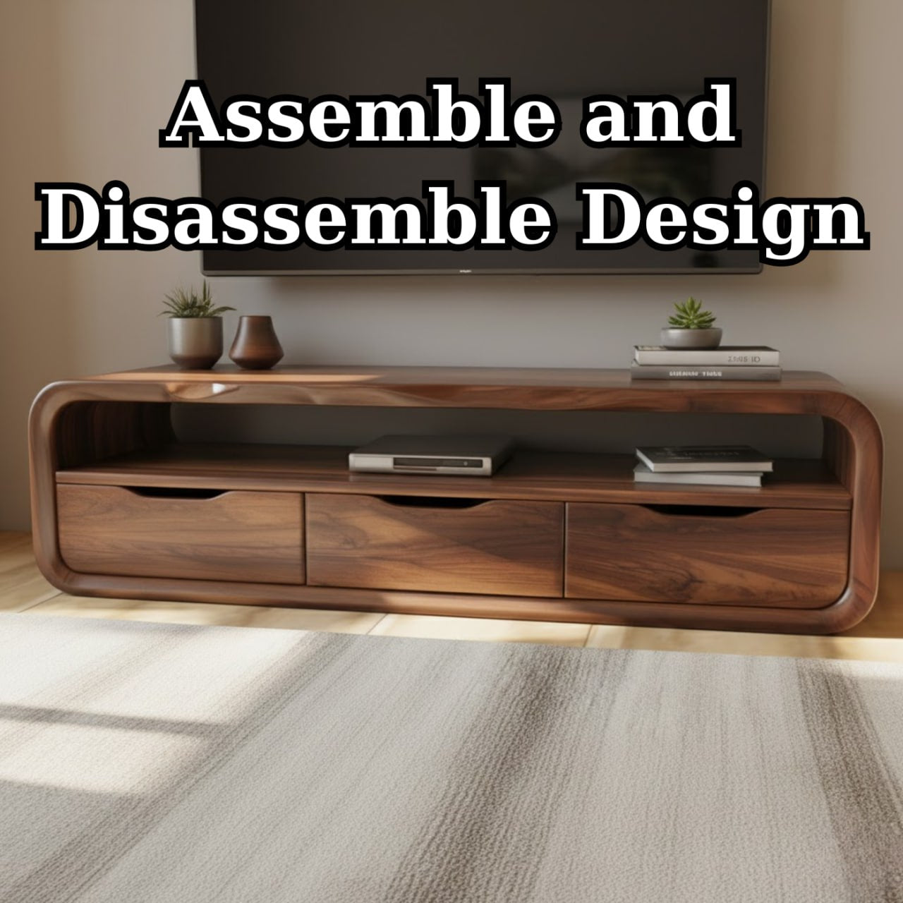 Handcrafted Solid Wood TV Stand with Smooth Curved Edges and Minimalist Storage Design Lynnsnail