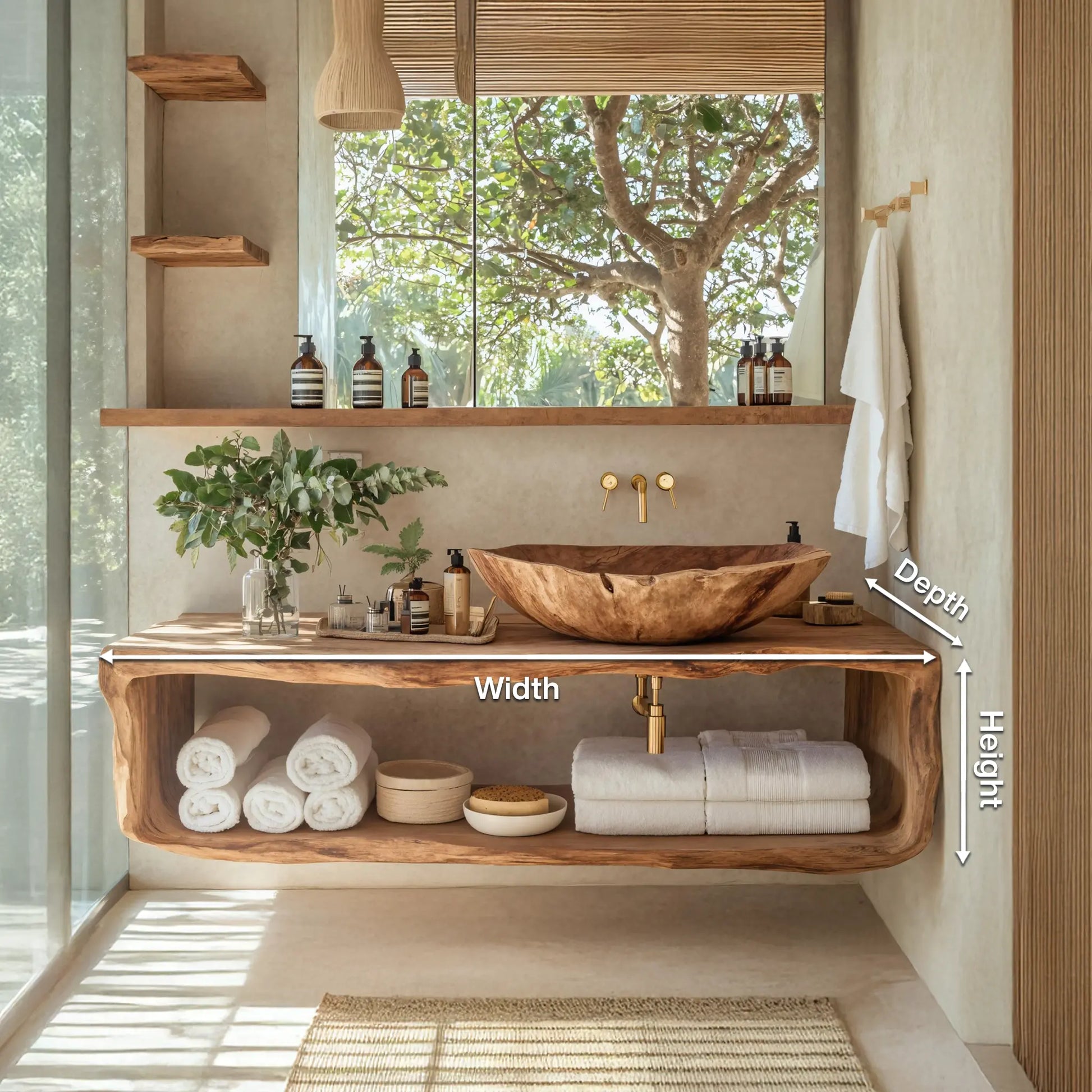 Handcrafted Wooden Vanity For Bathroom Natural Look Lynnsnail