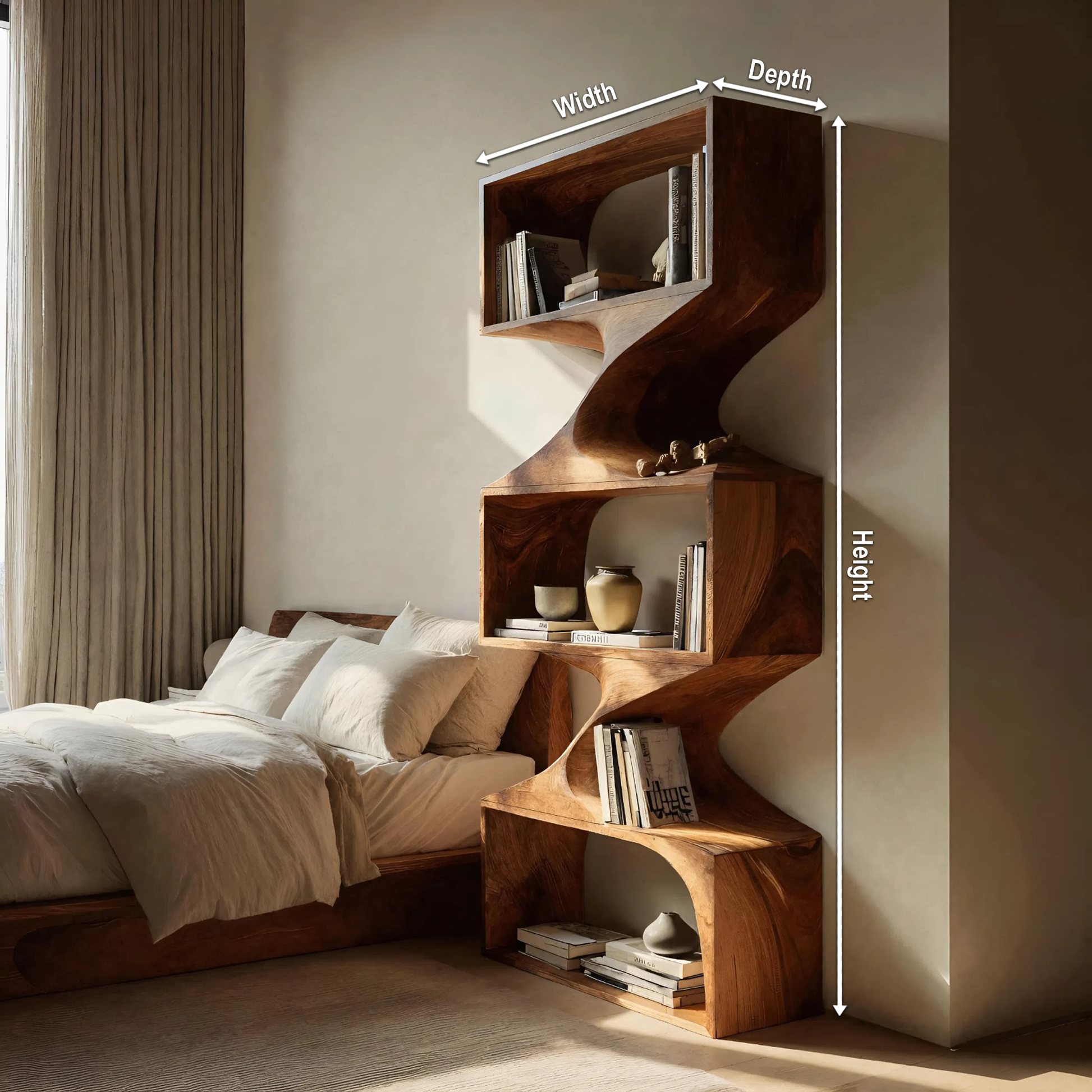 Modern Sculptural Wall Bookcase For Living Room Or Office Lynnsnail