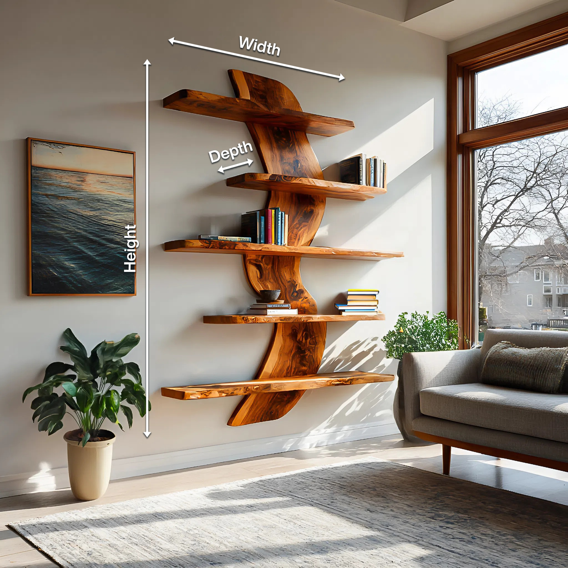 Sculptural Wall Mounted Bookshelf For Modern Living Room Lynnsnail