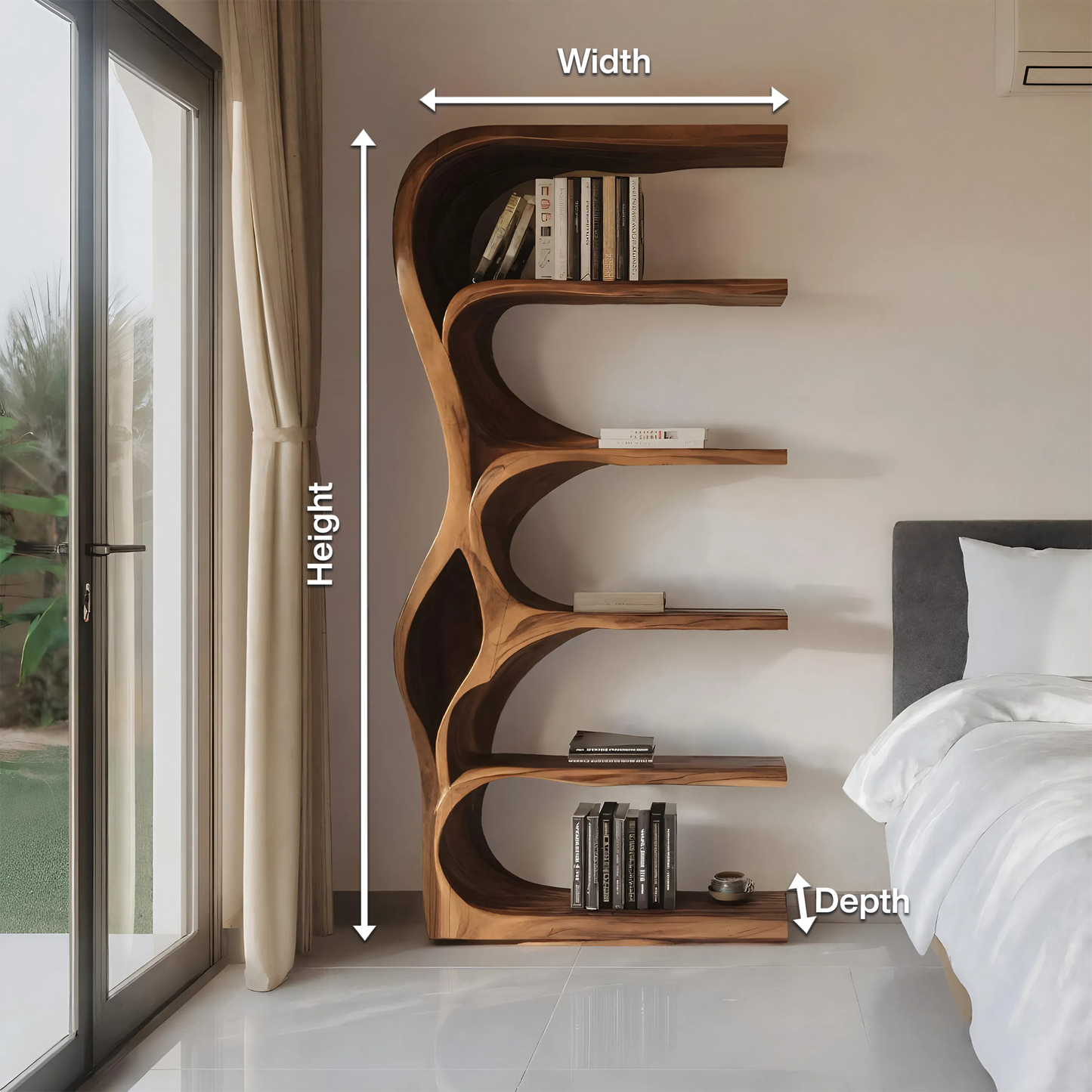 Organic Bookshelf With Curved Open Shelving For Bedroom Decor Lynnsnail