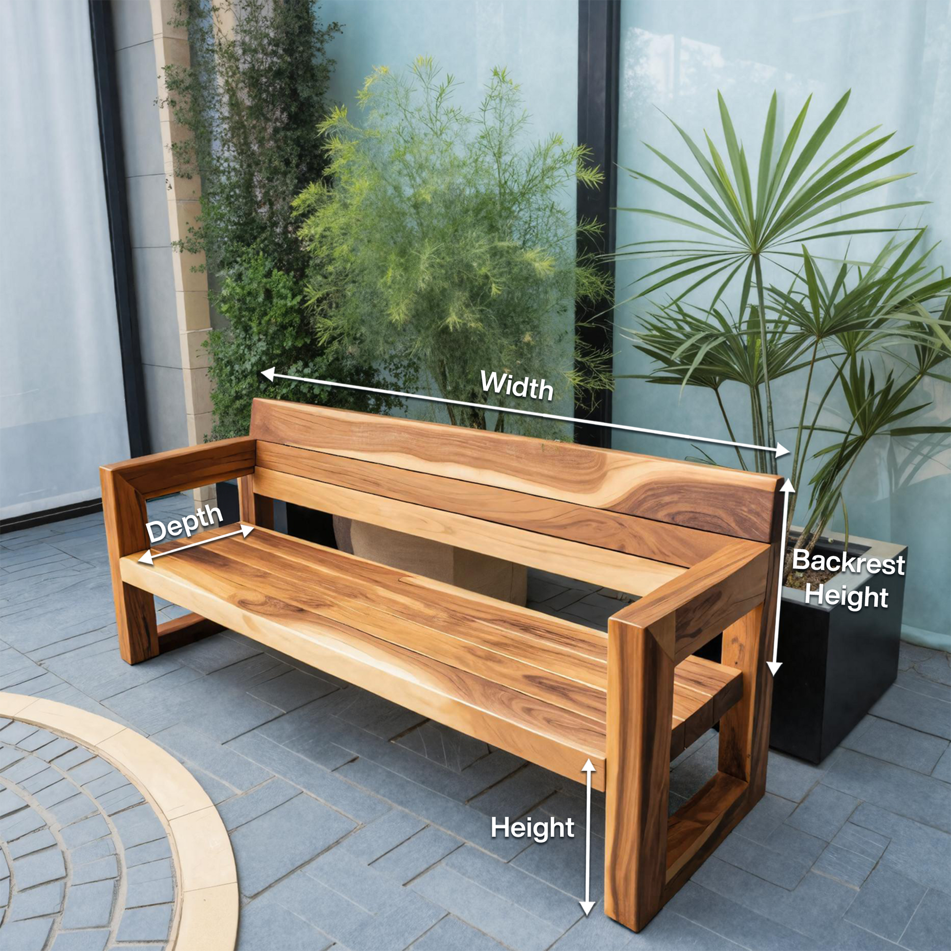 Modern Solid Wood Outdoor Bench With Armrests For Garden Or Entryway Lynnsnail