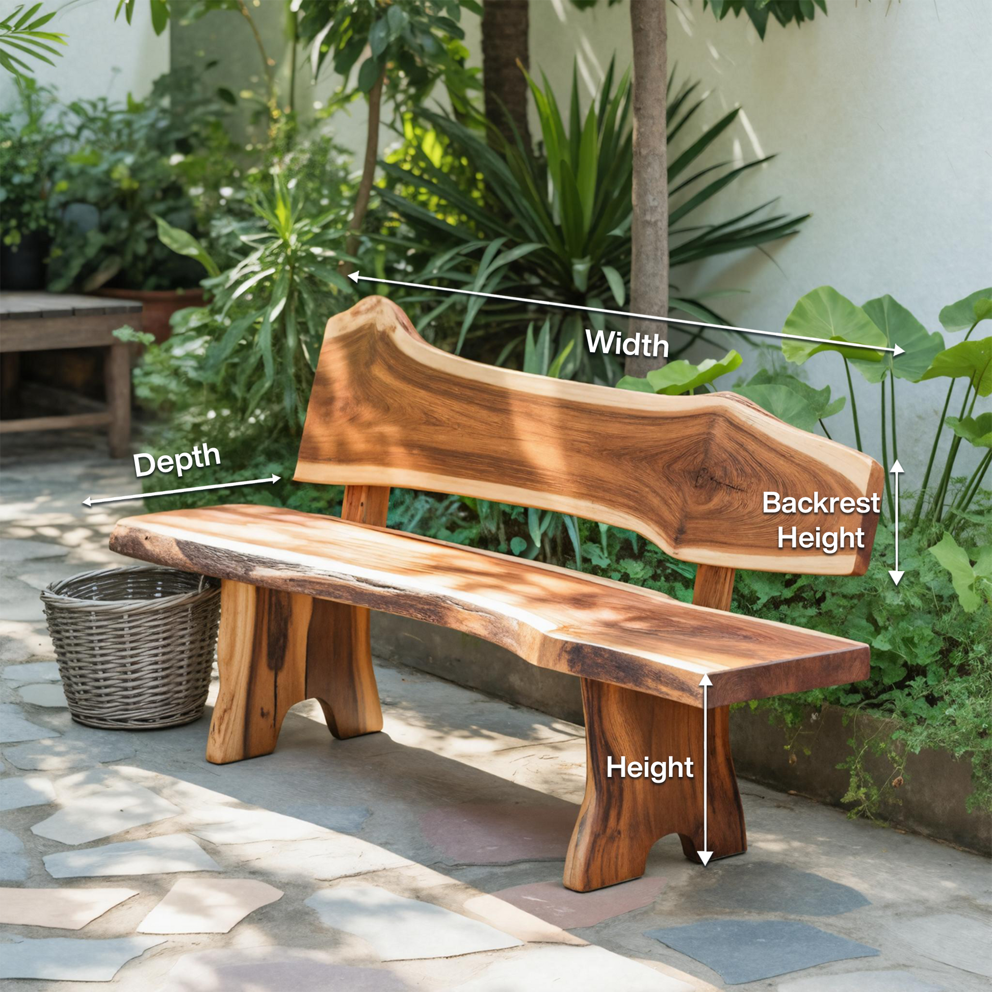 Rustic Live Edge Outdoor Bench With Curved Back For Patio Or Garden Lynnsnail