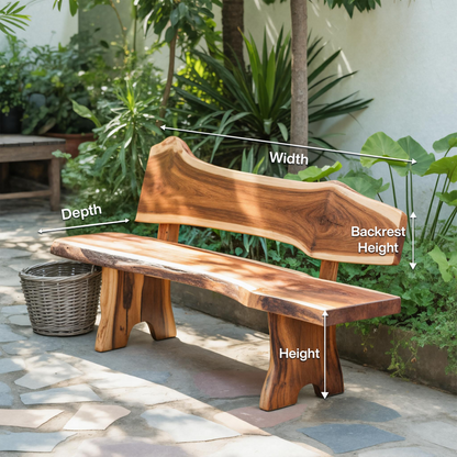 Rustic Live Edge Outdoor Bench With Curved Back For Patio Or Garden Lynnsnail