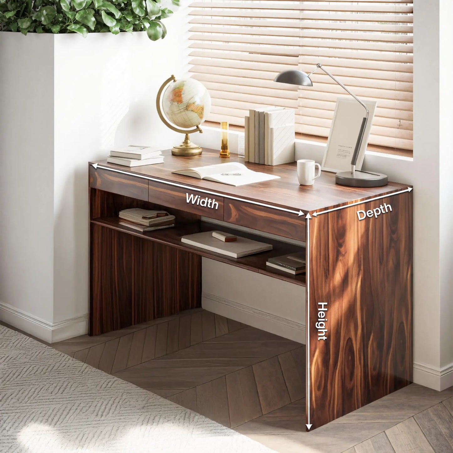 Mid Century Modern Solid Wood Writing Desk With Drawers For Home Office Lynnsnail