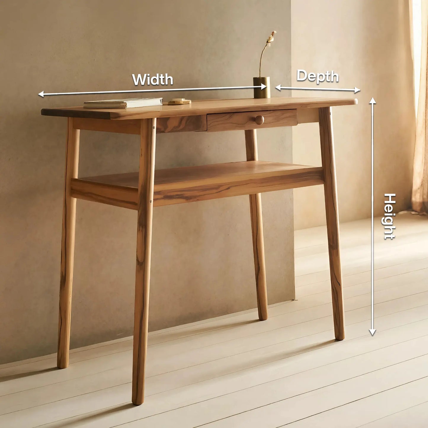 Modern Minimalist Wood Writing Desk With Drawer For Home Office Or Entryway Lynnsnail
