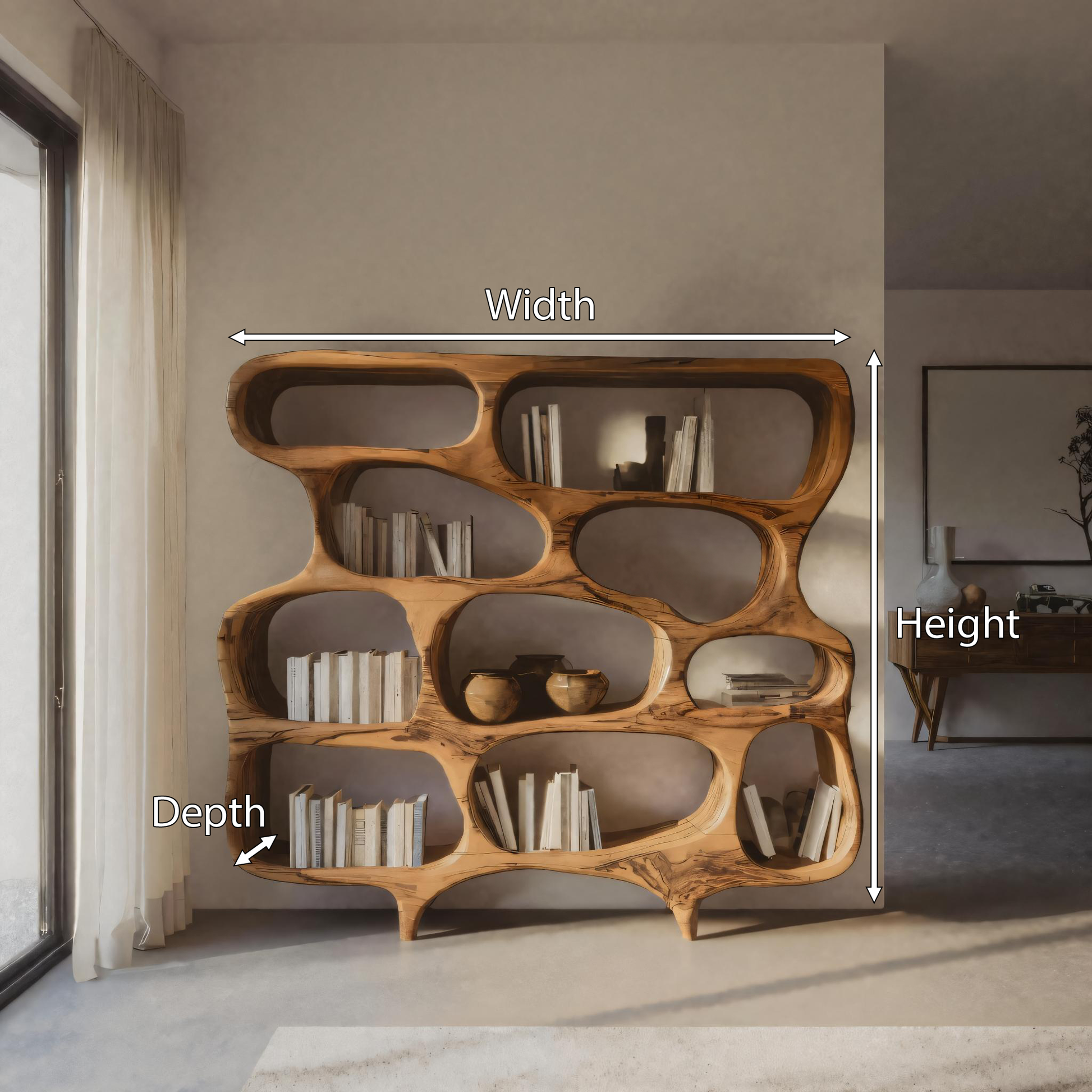 Artistic Bookshelf With Curved Design For Living Room Interior Lynnsnail