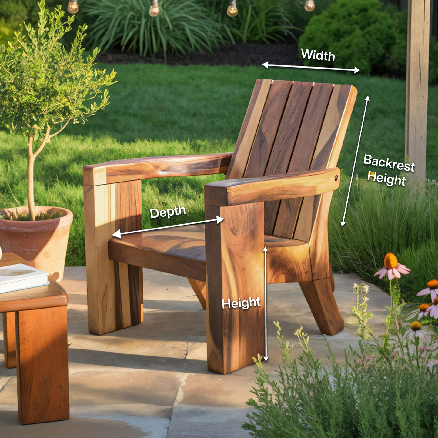 Rustic Outdoor Wooden Lounge Chair With Armrests For Garden Or Porch Lynnsnail