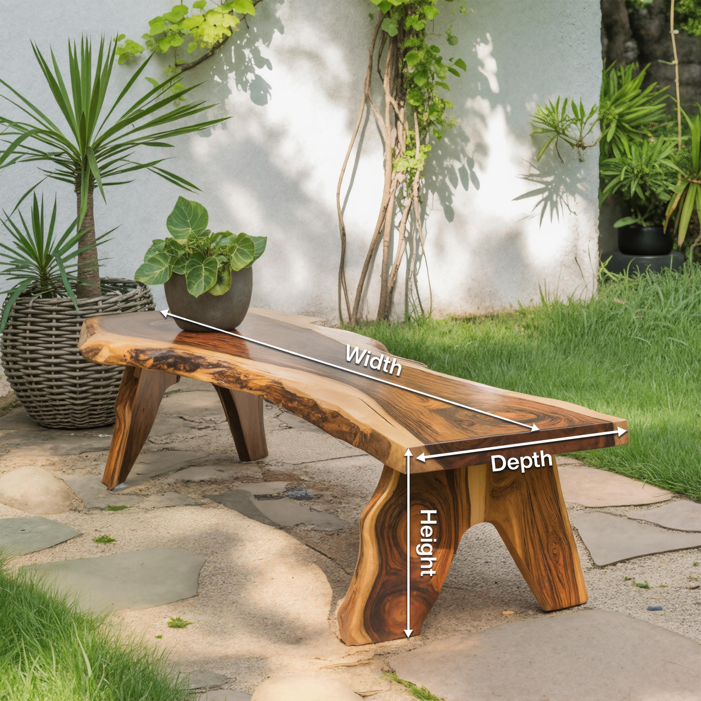 Rustic Live Edge Wooden Bench For Patio Or Garden Lynnsnail