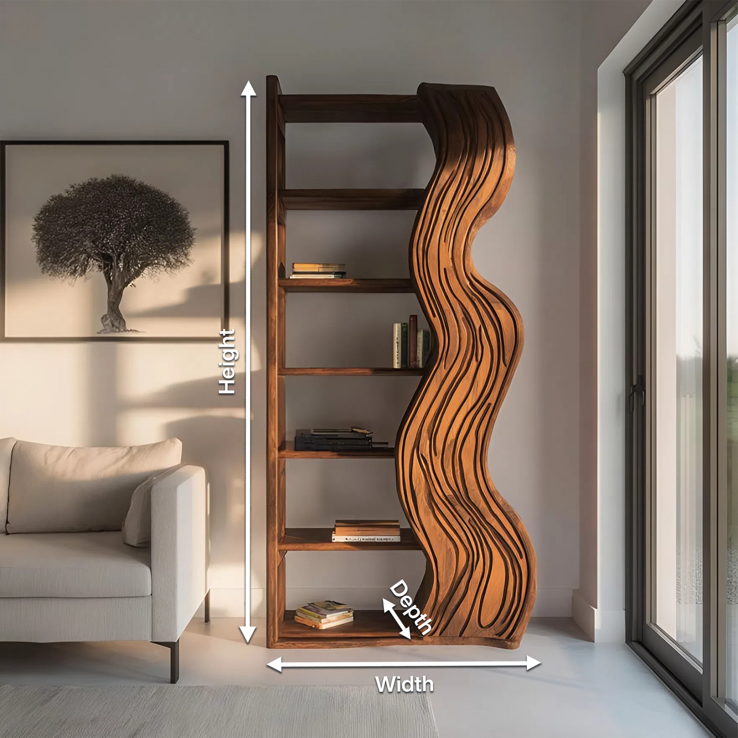 Modern Bookshelf With Wave Carved Side Panel For Office Lynnsnail
