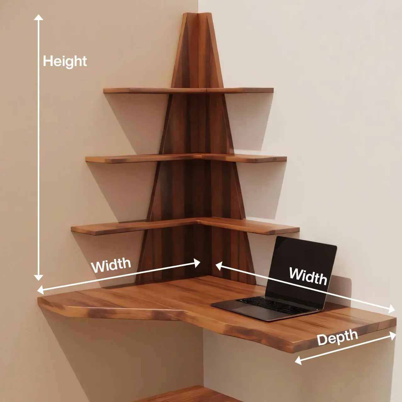 Modern Floating Corner Desk With Tree Shelves For Home Office And Apartment Lynnsnail