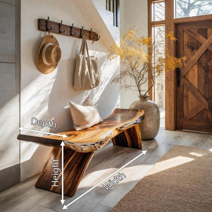 Rustic Live Edge Bench With Organic Curves For Entryway Lynnsnail