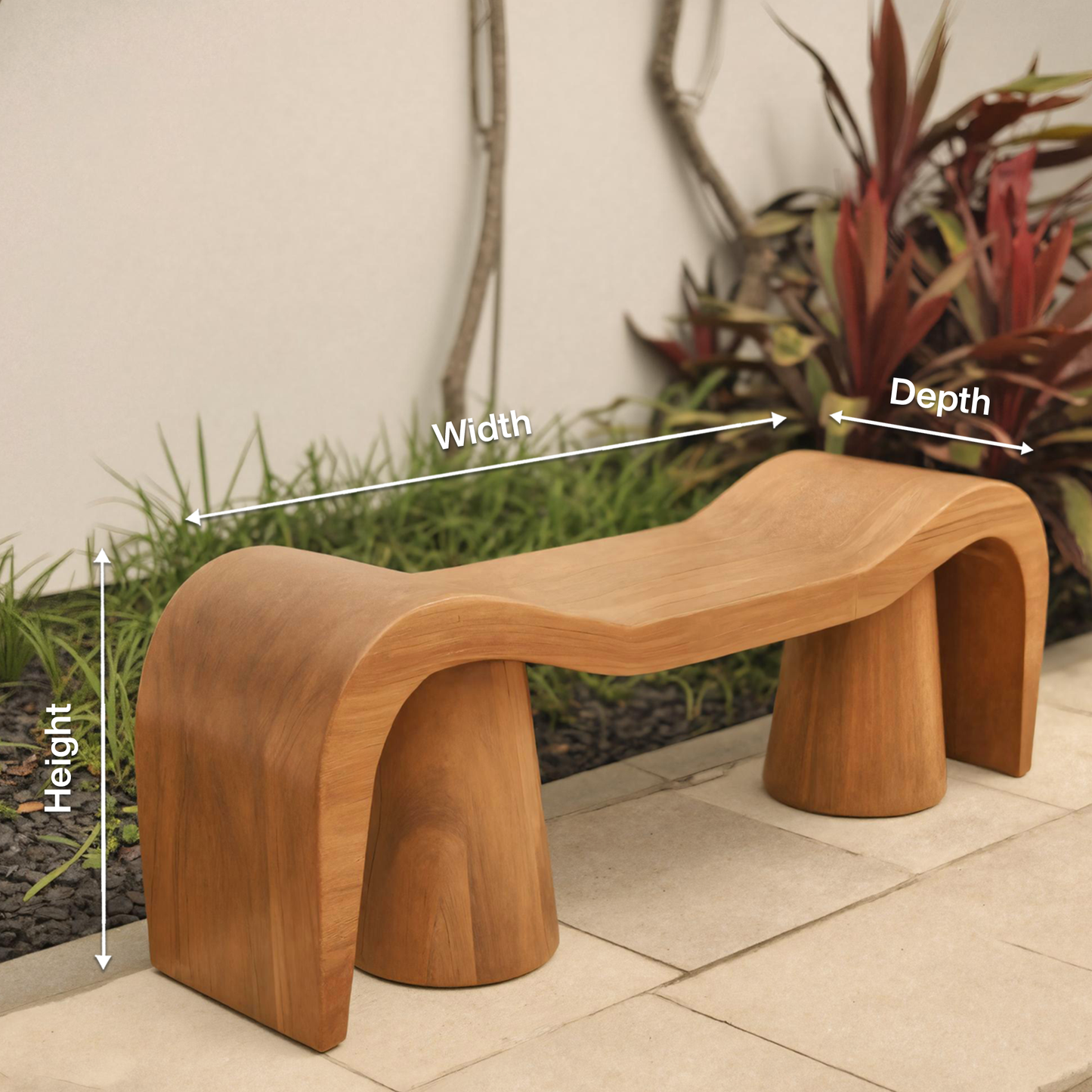 Contemporary Sculpted Wood Bench For Garden Or Patio Lynnsnail
