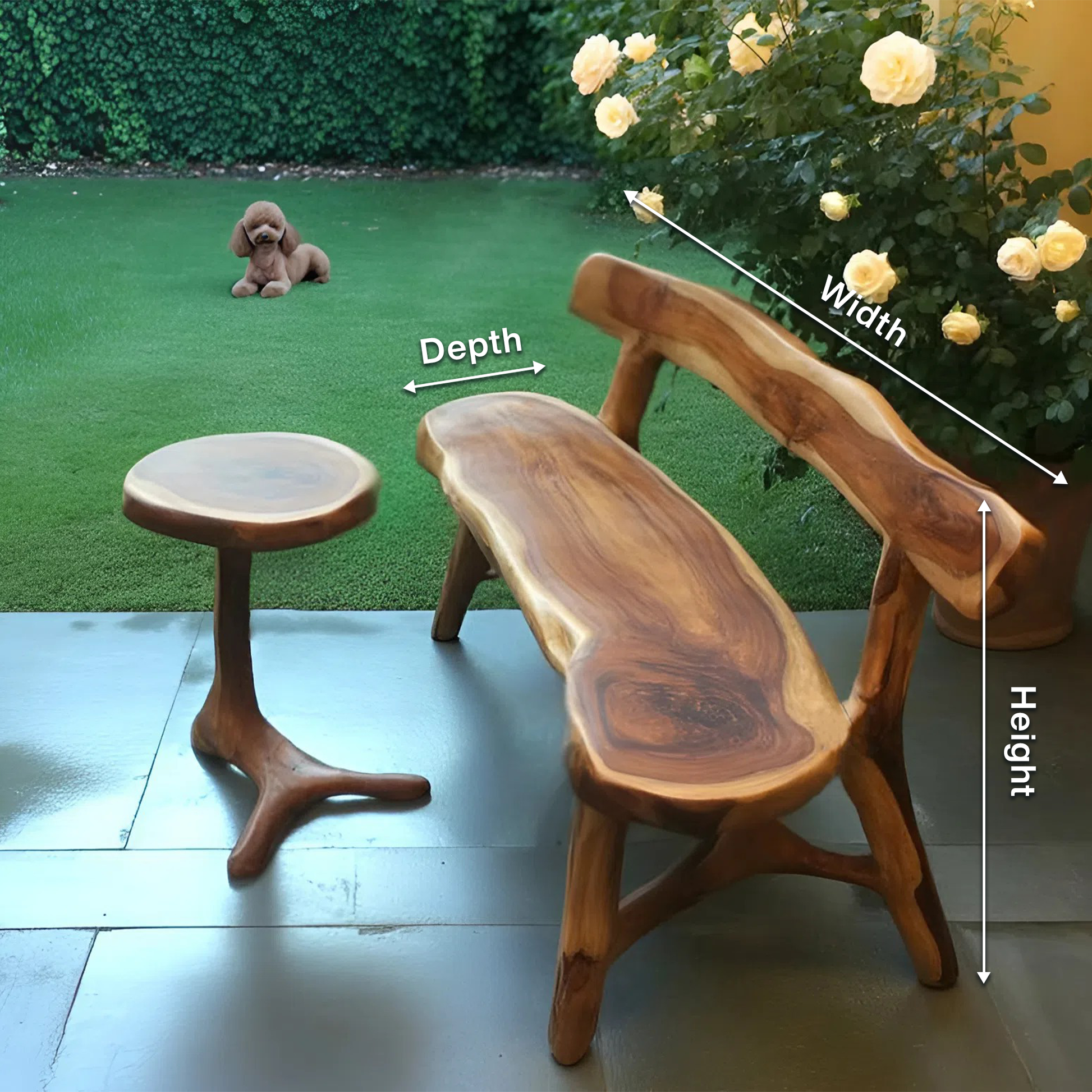 Rustic Live Edge Bench With Backrest For Garden Patio And Balcony Lynnsnail