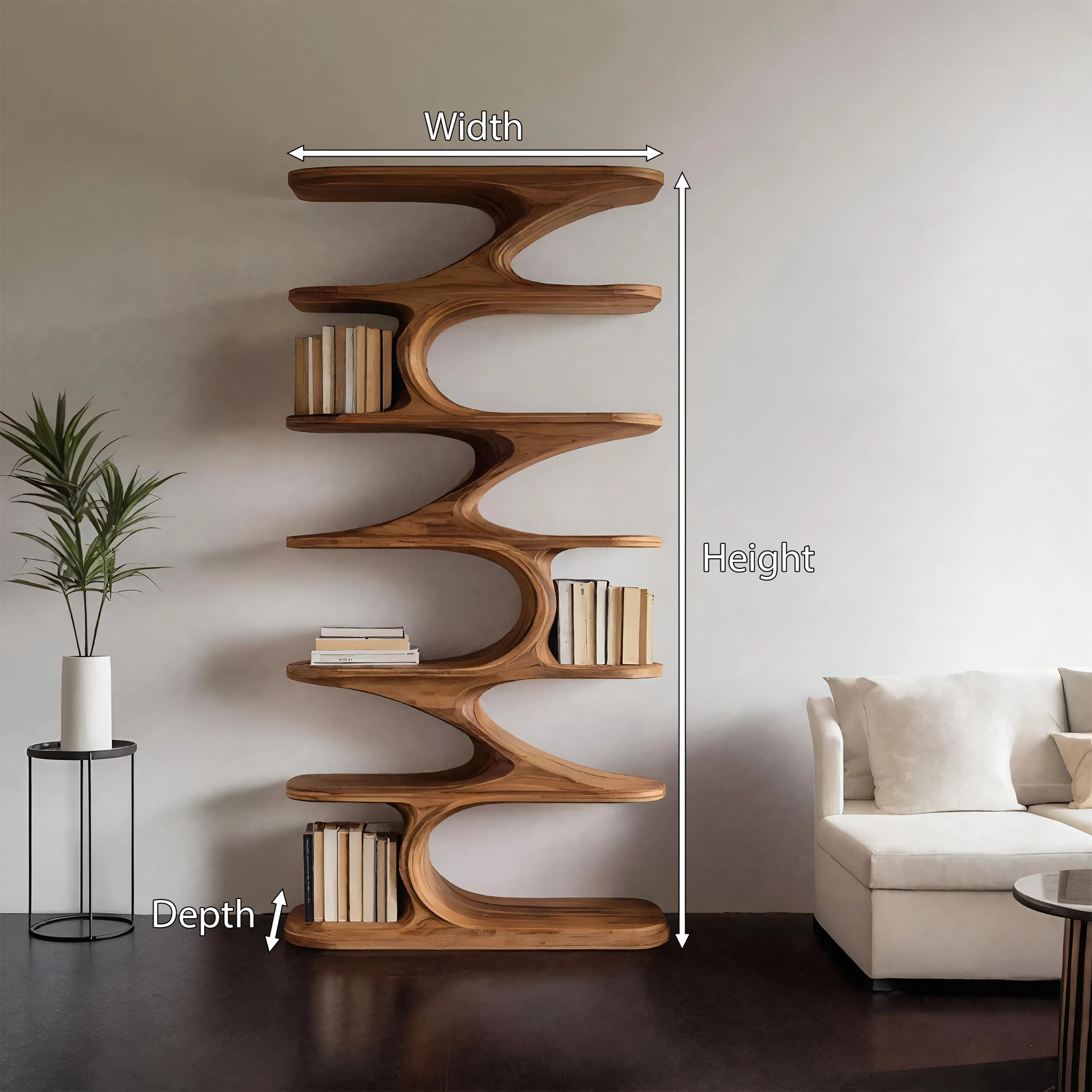 Modern Organic Curved Bookshelf For Living Room Lynnsnail