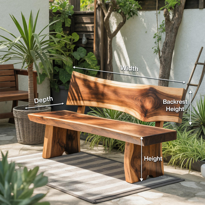 Contemporary Outdoor Wood Bench With Sculpted Back For Patio Or Courtyard Lynnsnail
