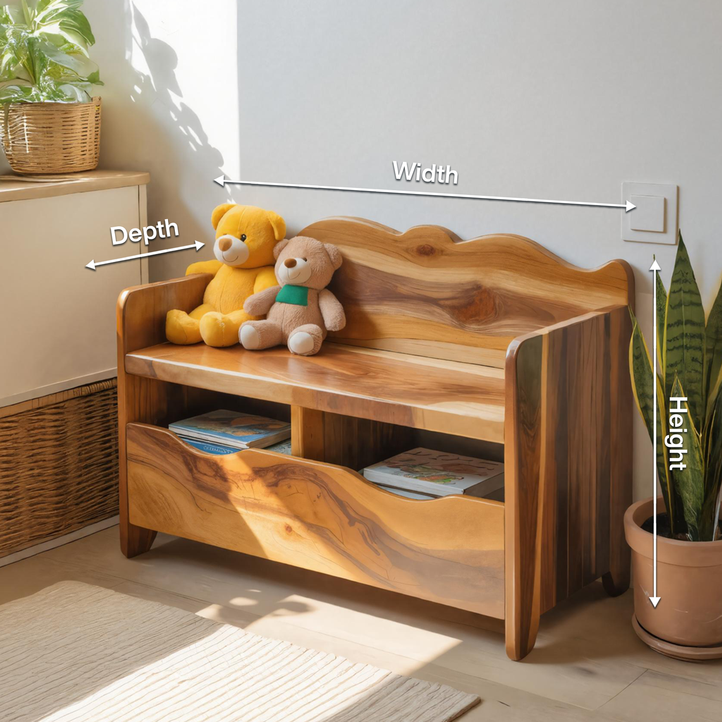 Montessori Bench With Book Storage For Kids Room Entryway And Playroom Lynnsnail