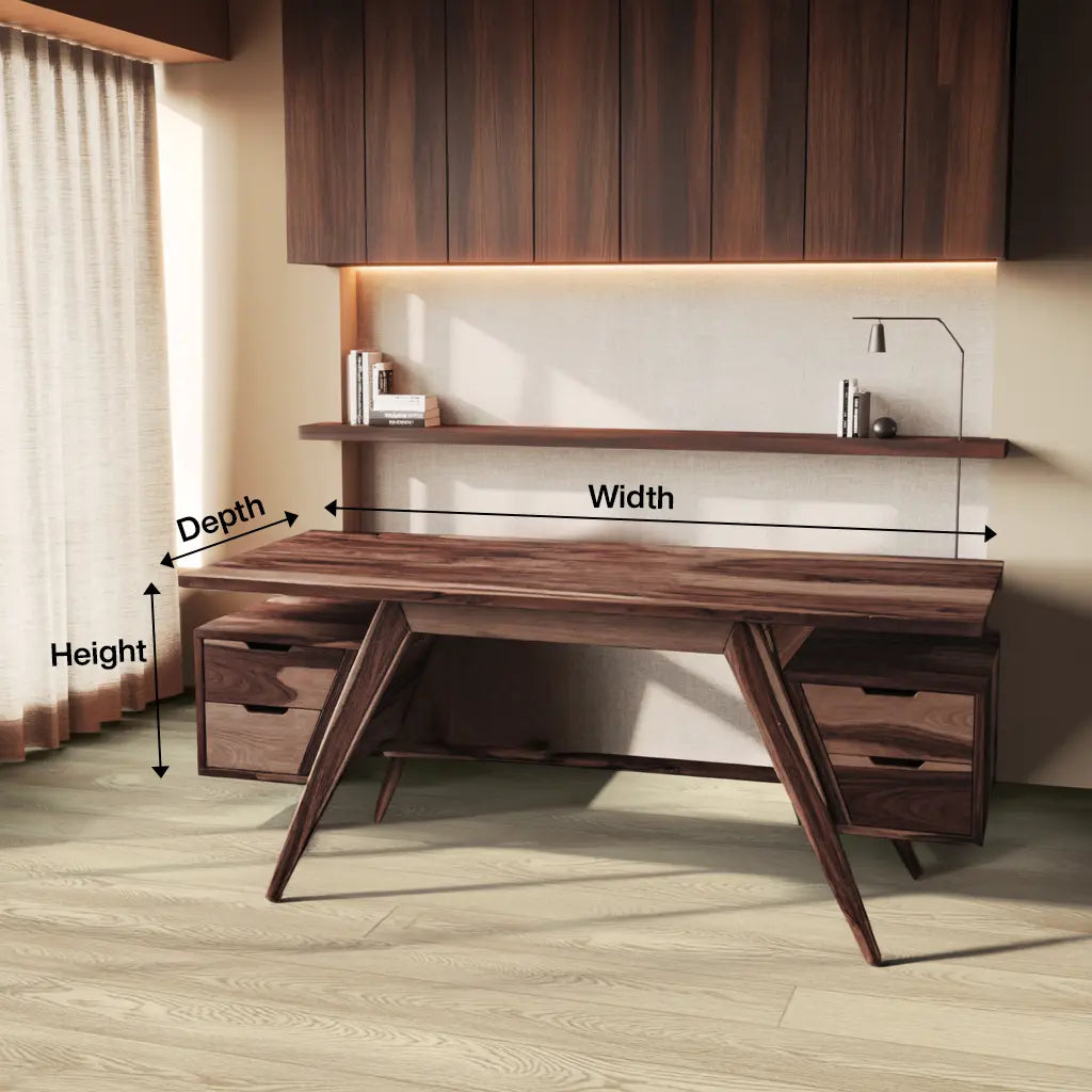 Modern Executive Wooden Desk With Angled Legs And Drawers For Home Office Lynnsnail
