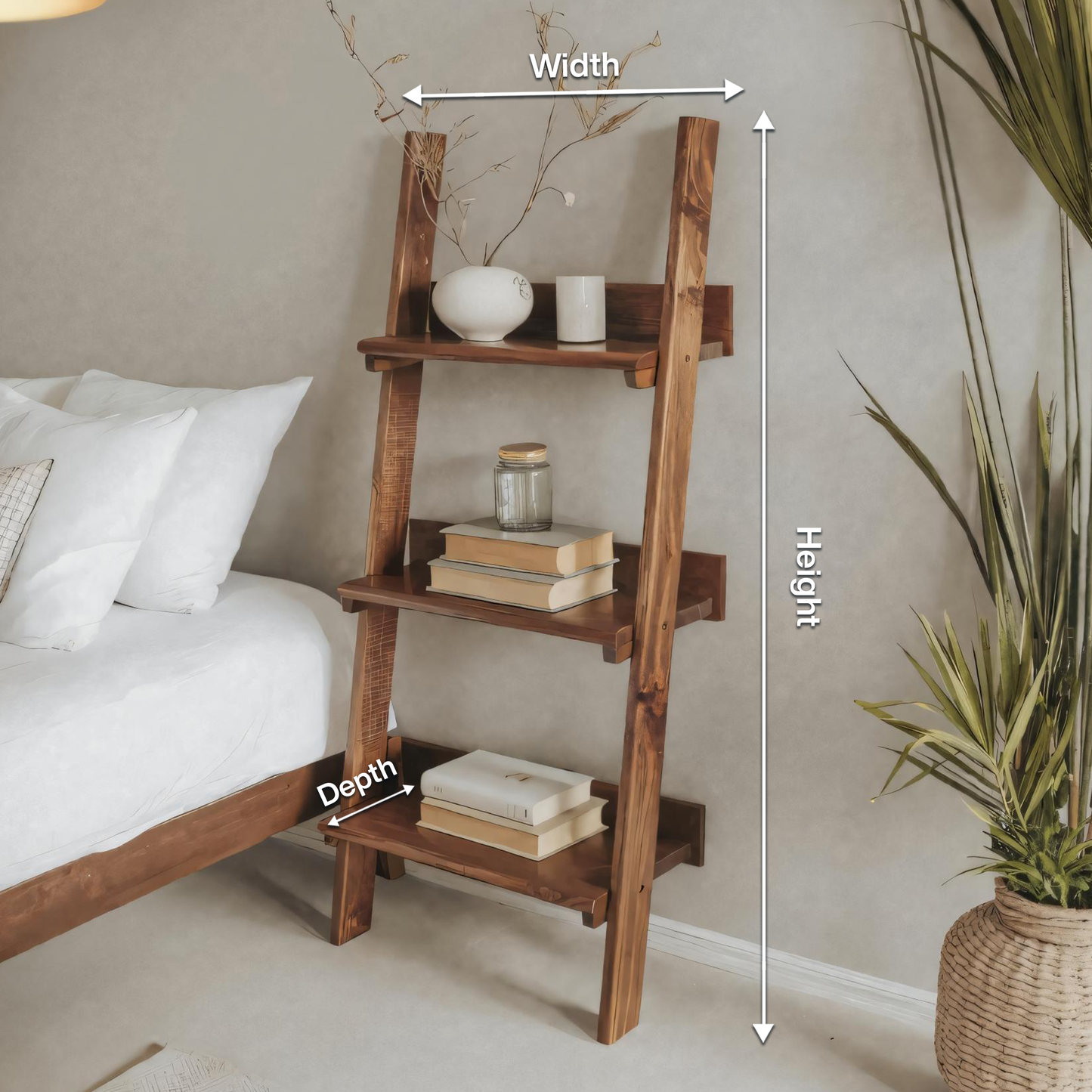 Rustic Ladder Shelf With Tiered Display For Bedroom And Living Room Lynnsnail
