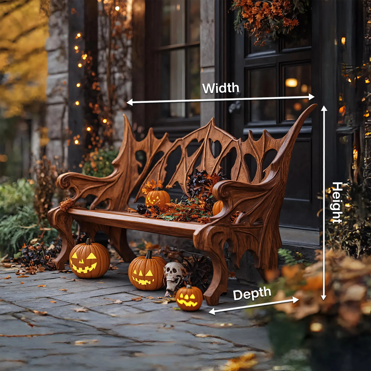 Mid Century Solid Wood Halloween Bench For Festive Outdoor Decor Lynnsnail