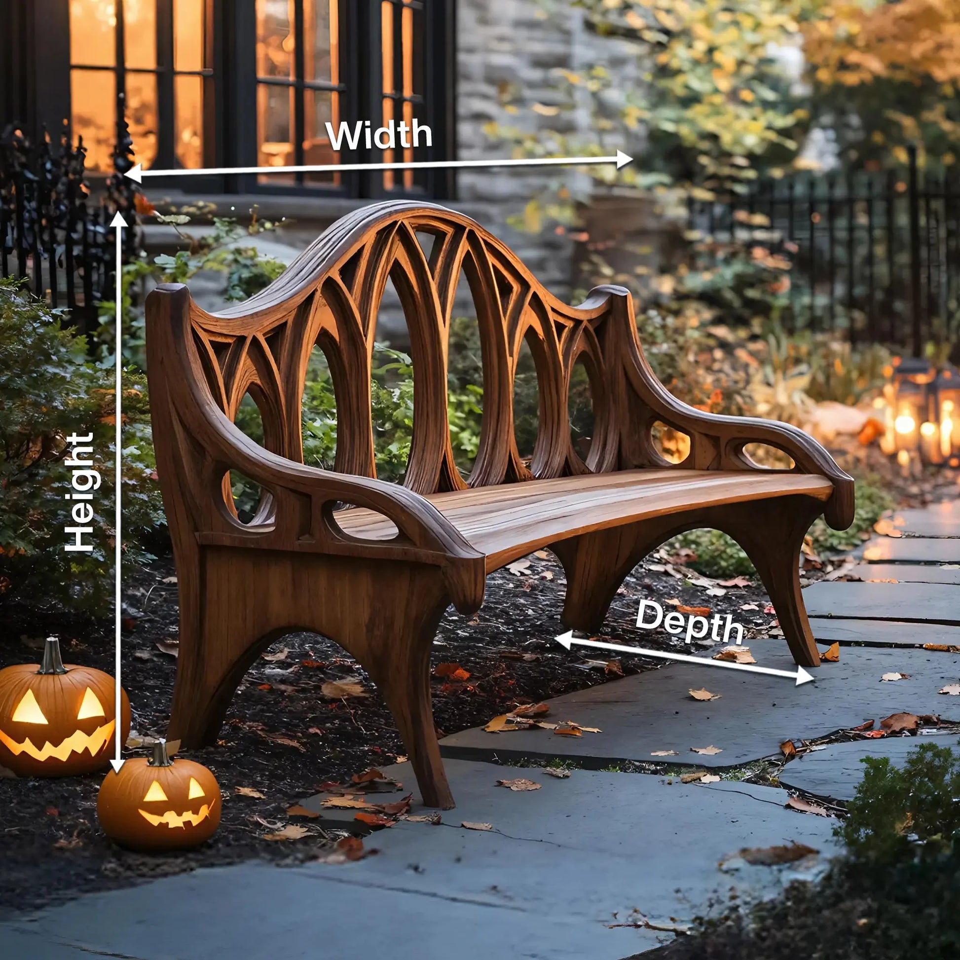 Farmhouse Solid Wood Halloween Bench For Outdoor Porch Design Lynnsnail