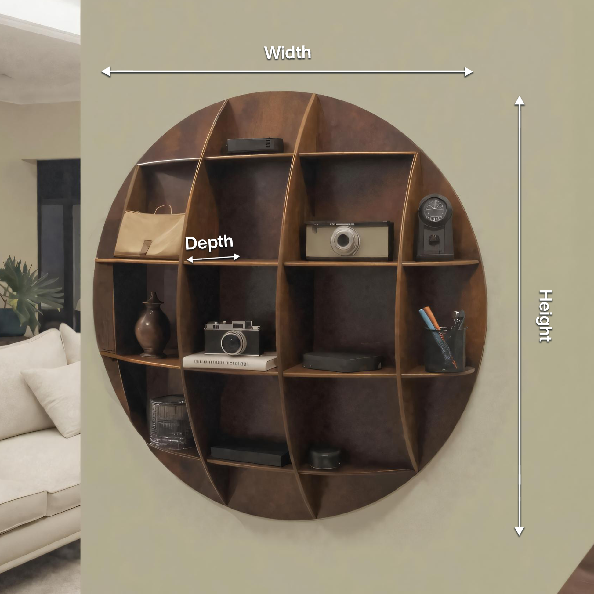 Modern Round Wall Mounted Shelf With Compartments For Living Room Office And Entryway Lynnsnail