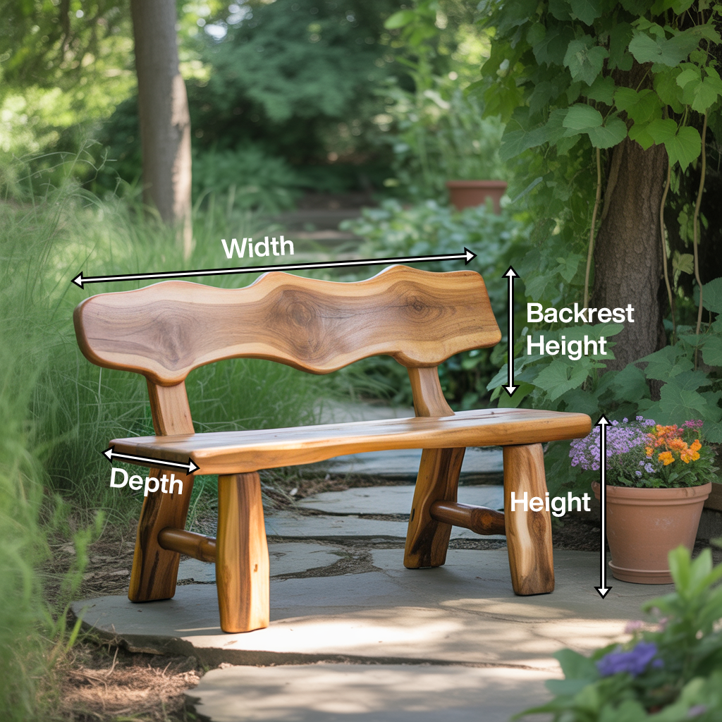 Rustic Garden Bench Live Edge Outdoor Seating For Patio Courtyard And Backyard Lynnsnail
