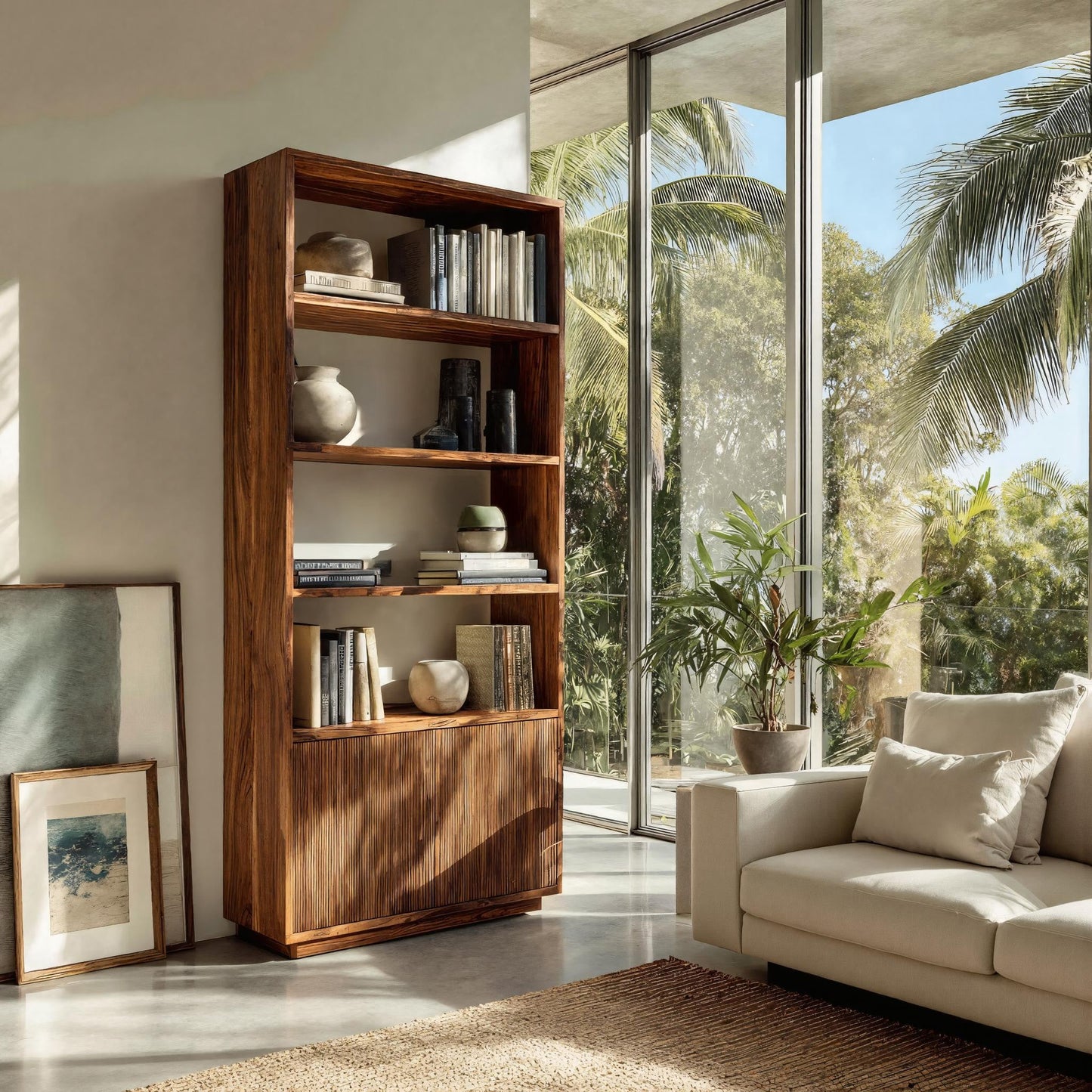 Minimal Wooden Bookcase For Coastal Living Room Lynnsnail