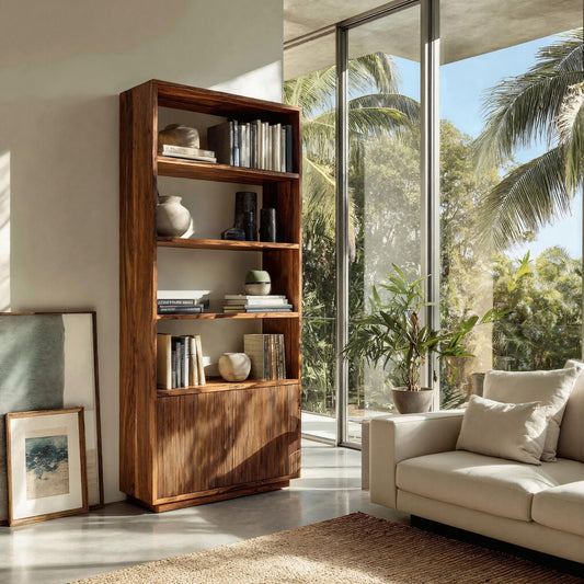 Minimal Wooden Bookcase For Coastal Living Room Lynnsnail