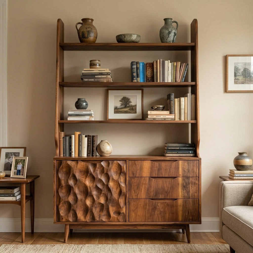 Organic Carved Wooden Bookshelf For Living Room Lynnsnail