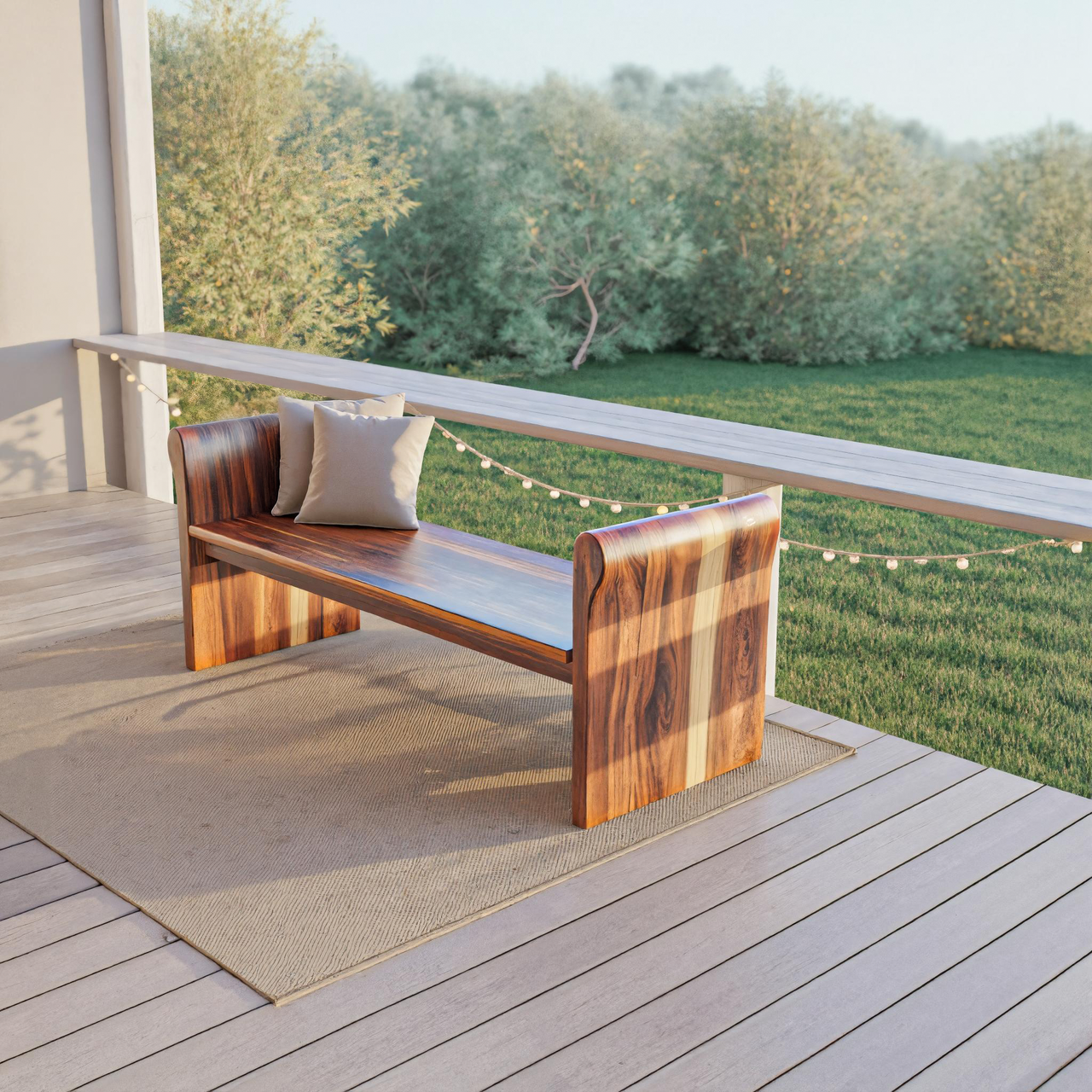 Contemporary Wood Bench With Rounded Armrests For Porch Or Garden Lynnsnail