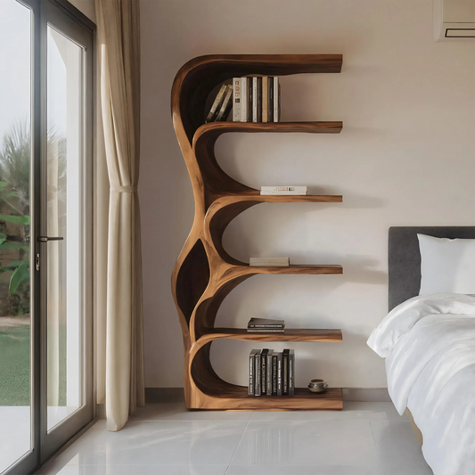 Organic Bookshelf With Curved Open Shelving For Bedroom Decor Lynnsnail