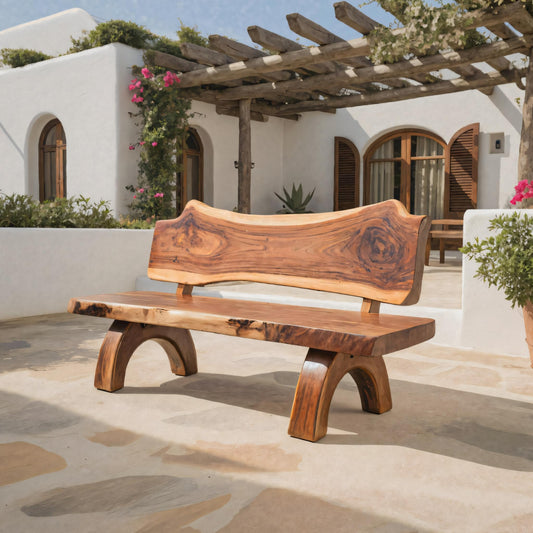 Rustic Live Edge Bench With Backrest For Patio Garden Courtyard Lynnsnail