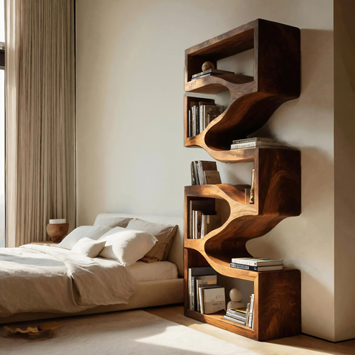 Sculptural Wooden Wall Bookcase For Modern BedRoom Lynnsnail