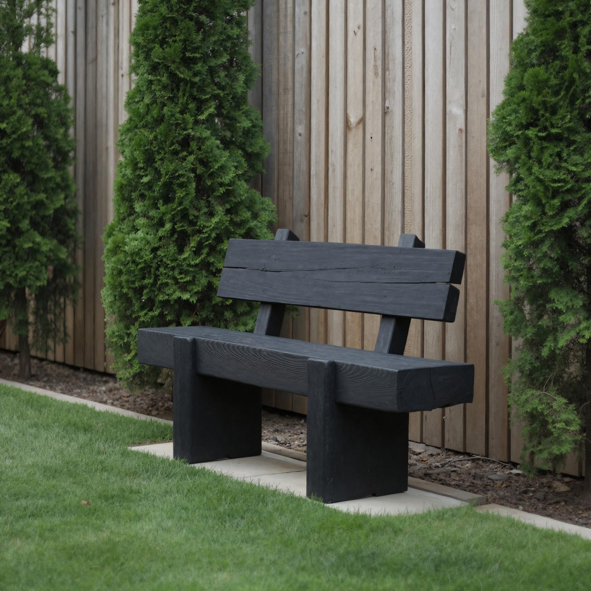 Modern Solid Wood Outdoor Bench With Charred Finish For Garden Or Patio Lynnsnail