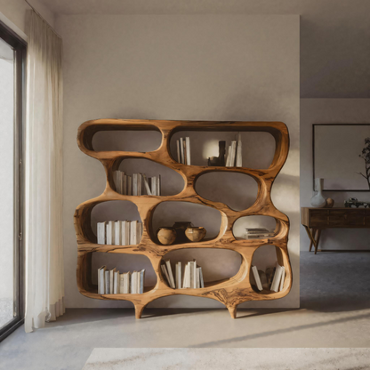 Artistic Bookshelf With Curved Design For Living Room Interior Lynnsnail