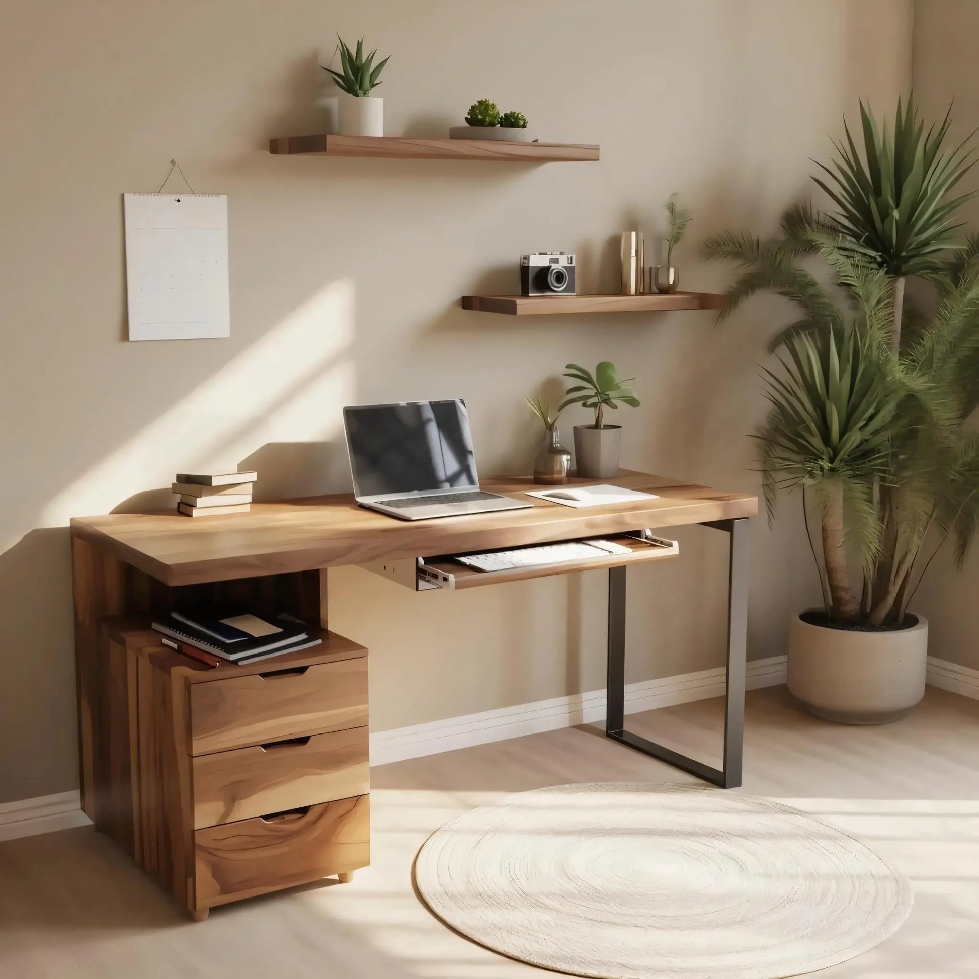 Contemporary Desk with Drawer For Home Office Workspace Lynnsnail