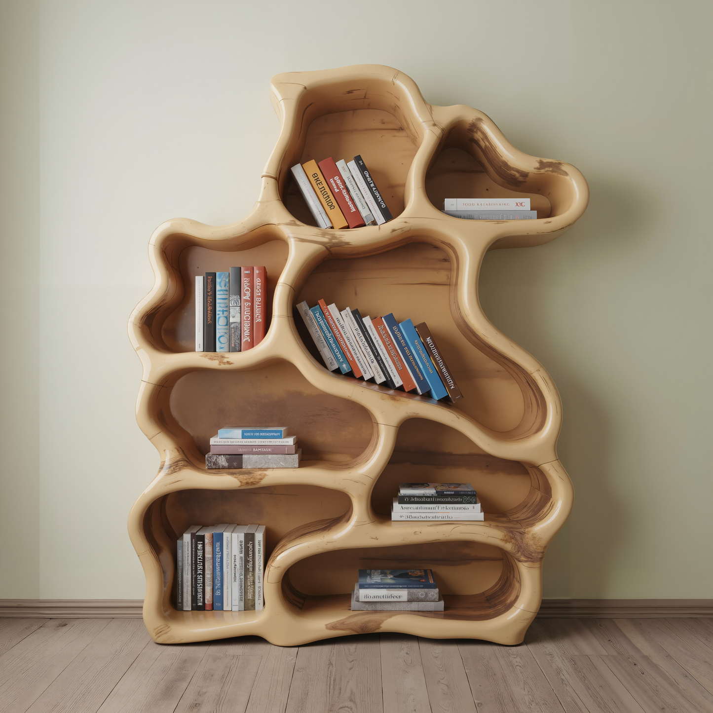 Organic Modern Bookshelf With Carved Design For Living Room And Home Library Lynnsnail