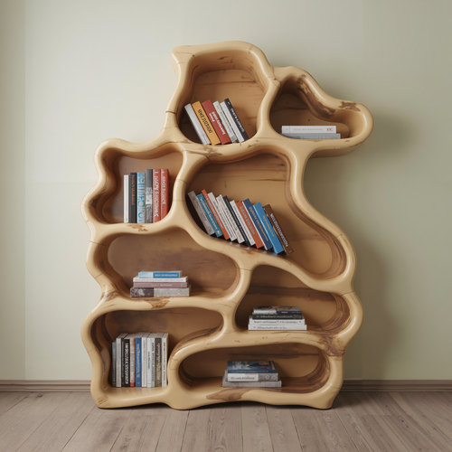 Organic Modern Bookshelf With Carved Design For Living Room And Home Library Lynnsnail