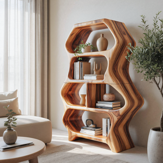 Sculptural Bookshelf With Organic Carved Display For Living Room And Office Lynnsnail