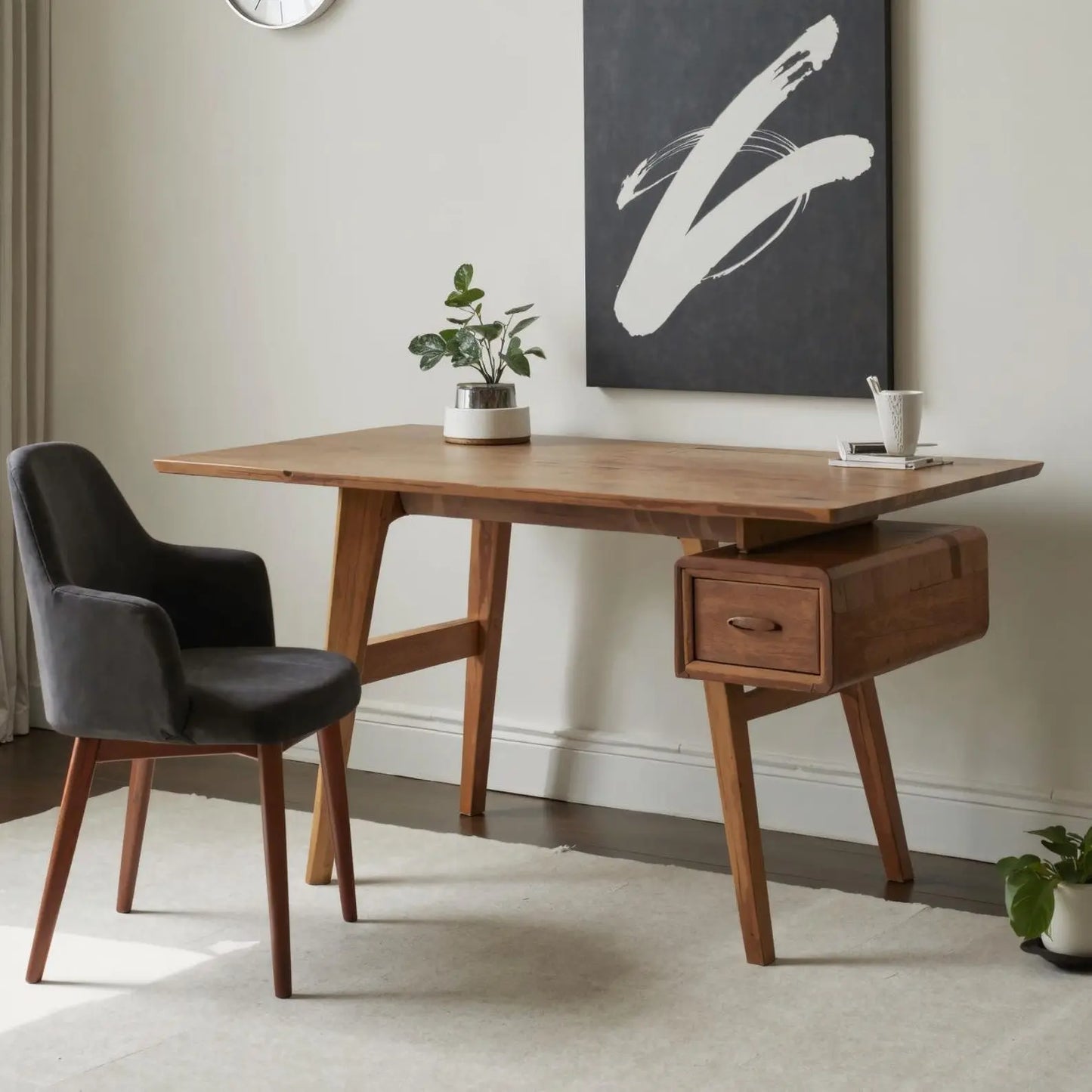 Mid-Century Desk With Drawer For Home Office Space Lynnsnail