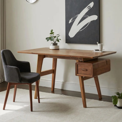Mid-Century Desk With Drawer For Home Office Space Lynnsnail