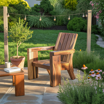 Rustic Outdoor Wooden Lounge Chair With Armrests For Garden Or Porch Lynnsnail