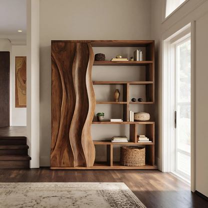 Modern Bookshelf With Wave Door For Home Decor Lynnsnail