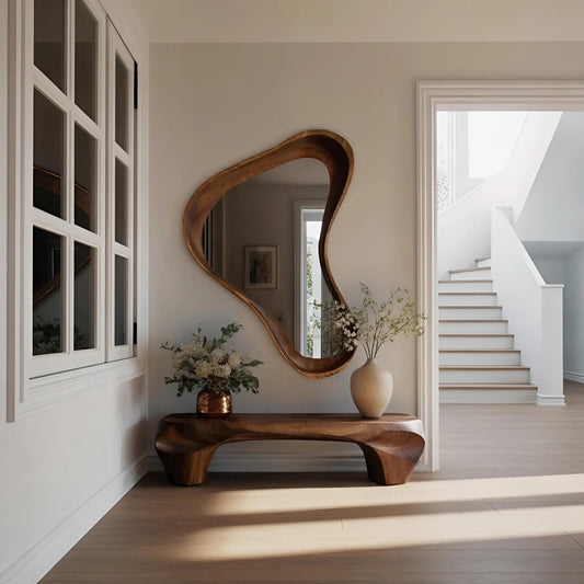 Modern Sculptural Bench And Wall Mirror For Entryway Lynnsnail