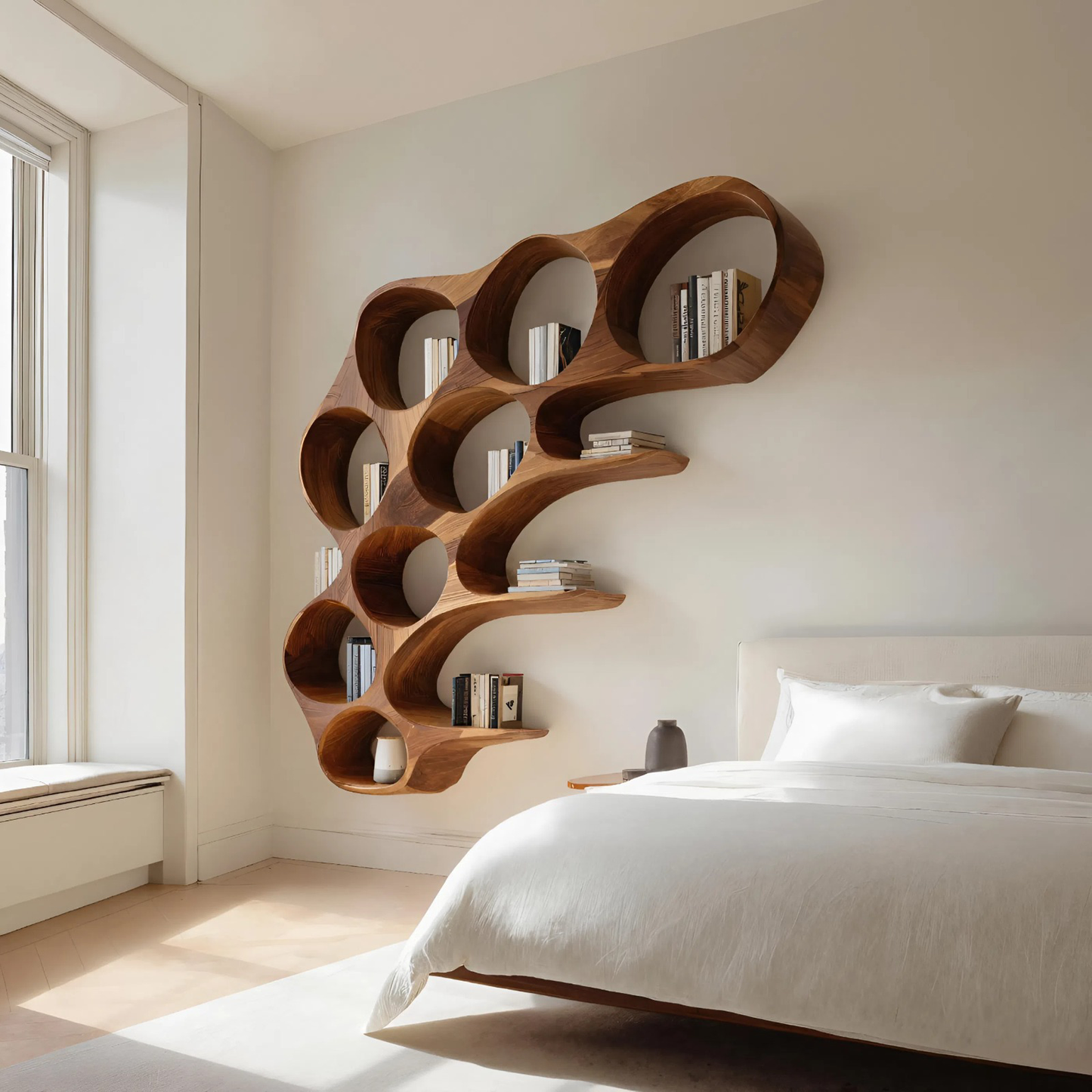 Organic Honeycomb Shaped Wall Mounted Bookshelf For Bedroom Lynnsnail